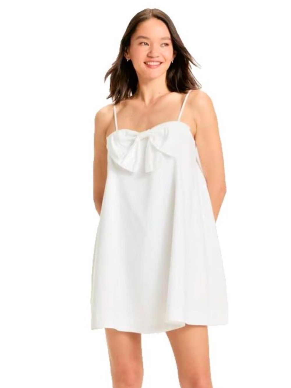 A New Day White Bow Mini Slip Dress with Pockets Medium